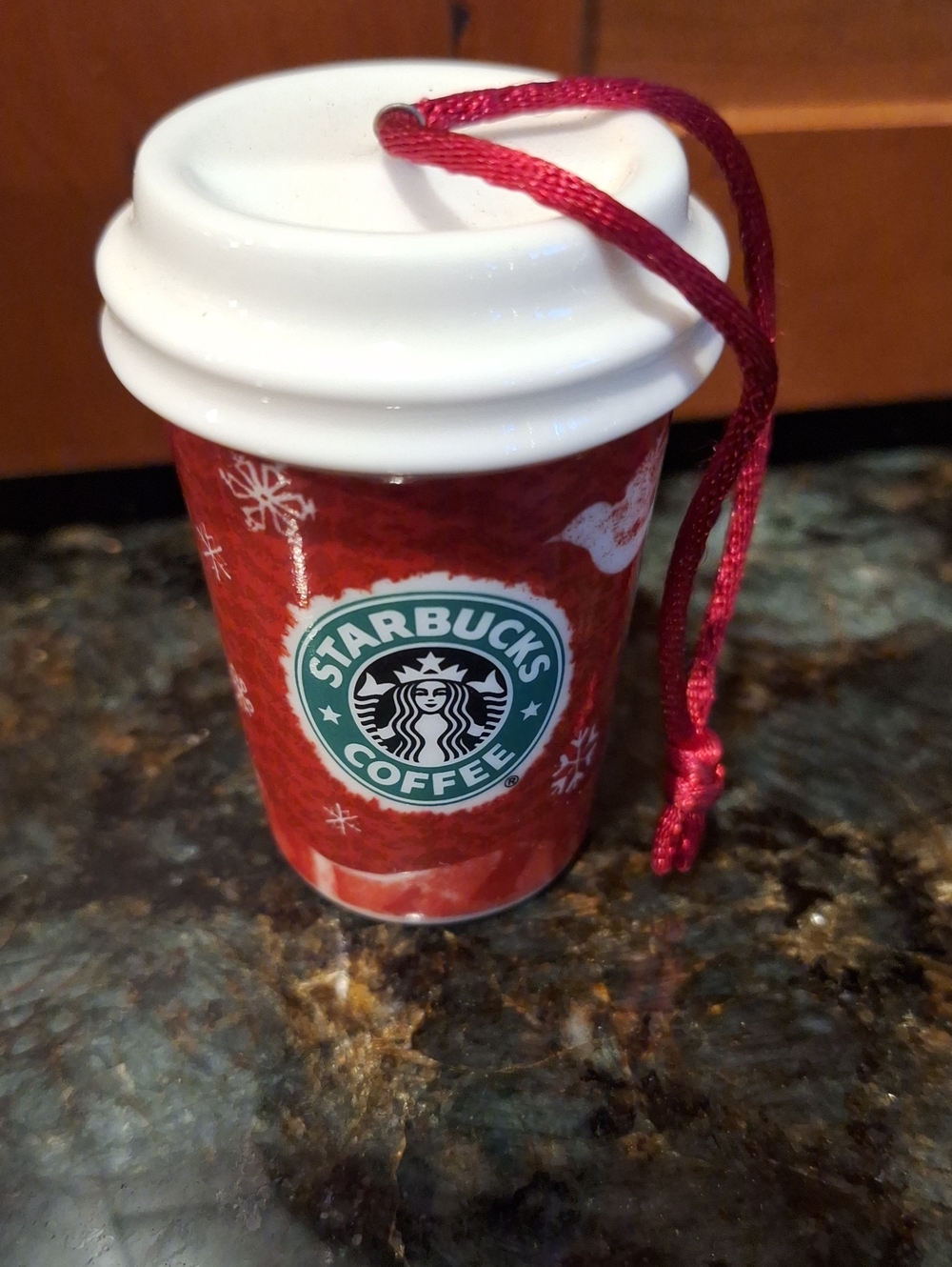 Starbucks 2008 Red Holiday Cup Ornament with White Lid In Box